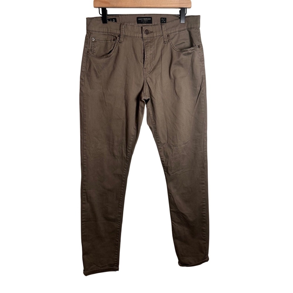 Lucky Brand 110 Slim Mens 32x32 Taupe Brown Cotton Stretch 5-Pocket Chino Pants